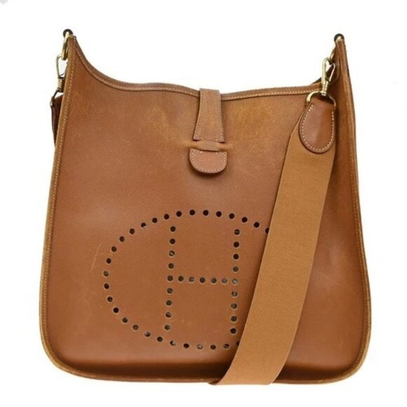 Hermes Handbags - HERMES Evelyne GM Shoulder Bag Square A Courchevel Leather Brown GHW 600RF738